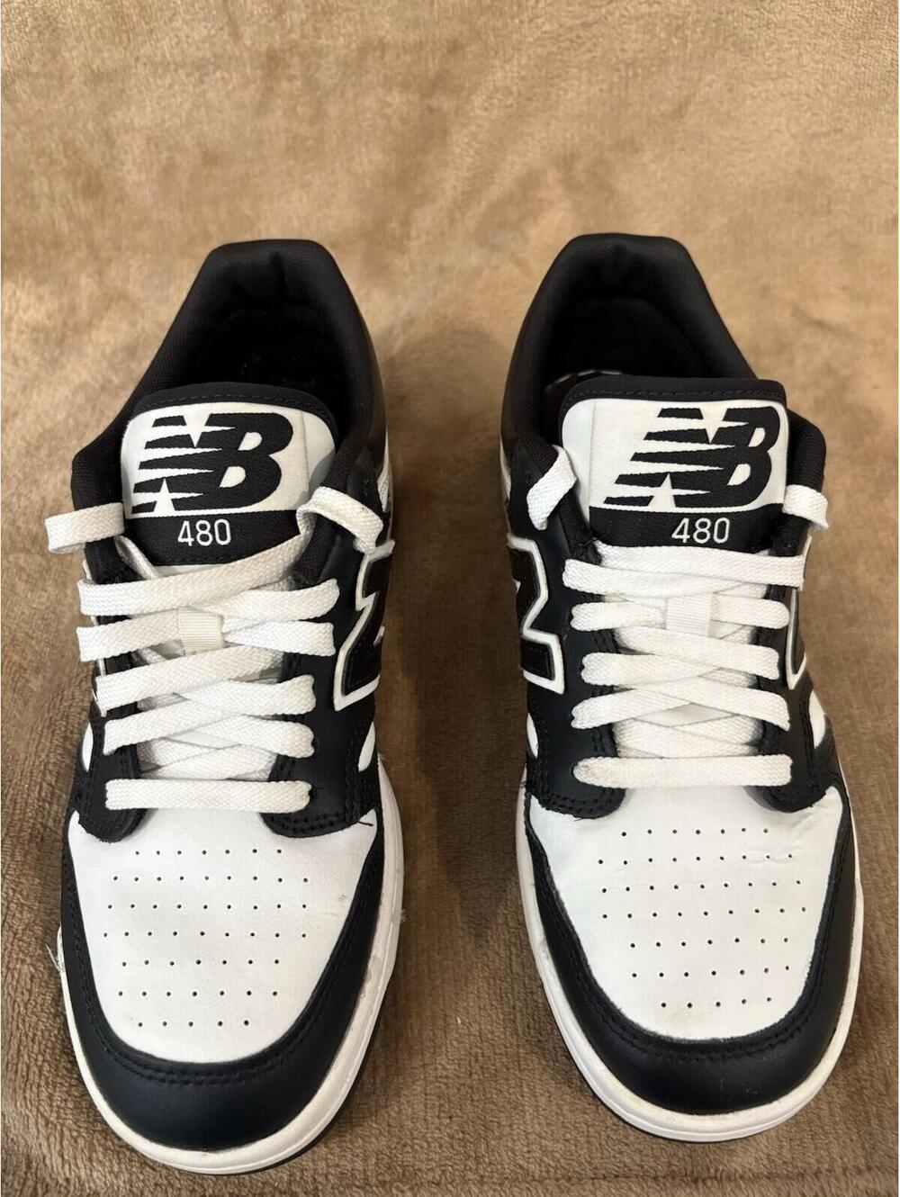 New Balance Youth Sz 7 480 Sneakers GSB480BW Leather Black White